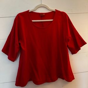 Adorable! Red Linen Scalloped Edge Blouse